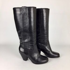 Arturo Chiang Alma Black Leather Tall Knee High Heeled Boots 7.5